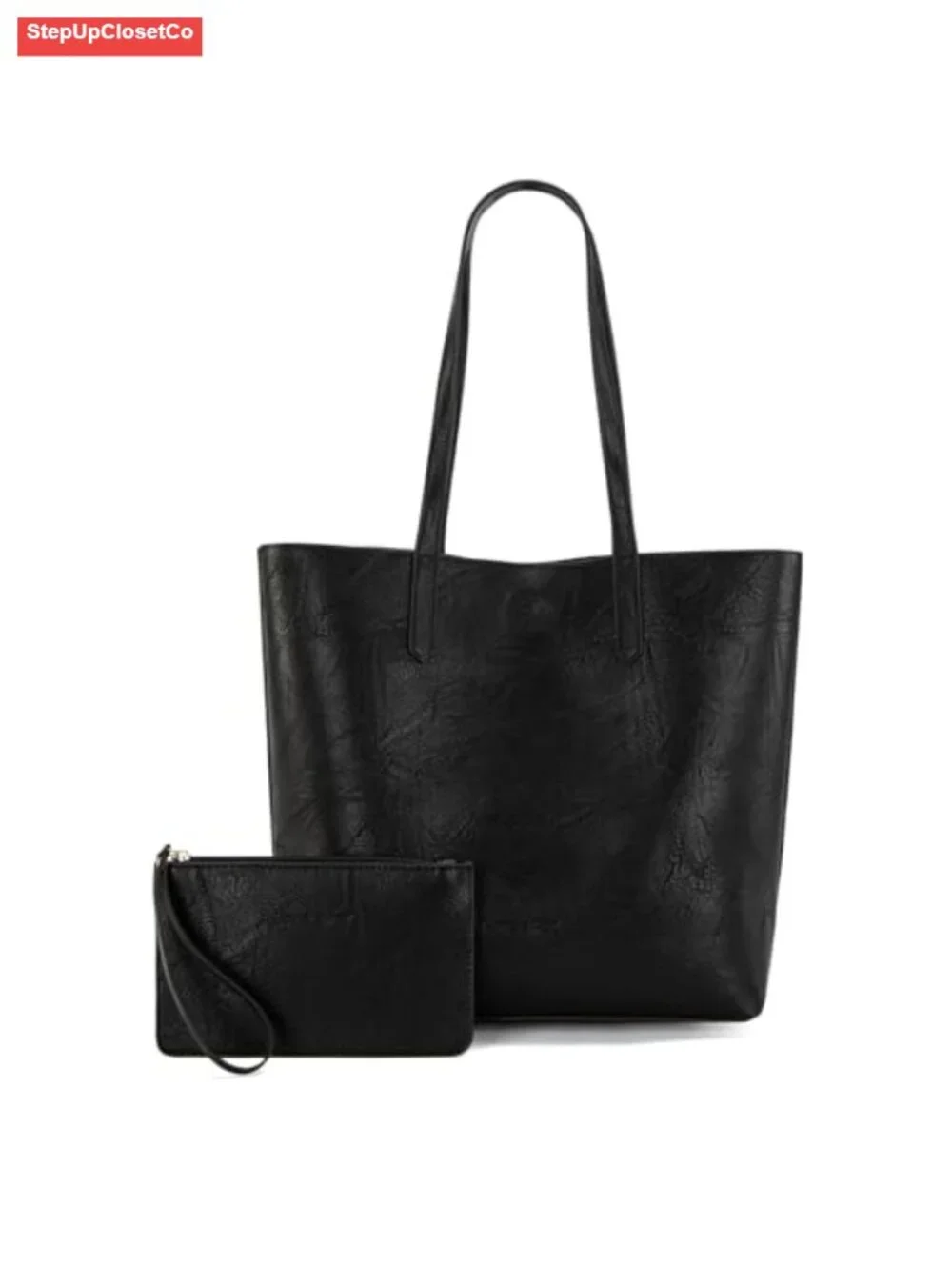 Faux Leather Hobo Tote Bag with Pouch Top Handle Shoulder Purse